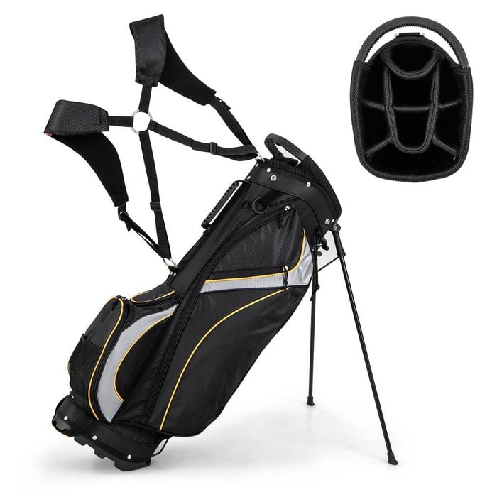 Costway Portable Golf Stand Bag Golf Club Cart Bag w/8 Dividers & Rain Hood Black