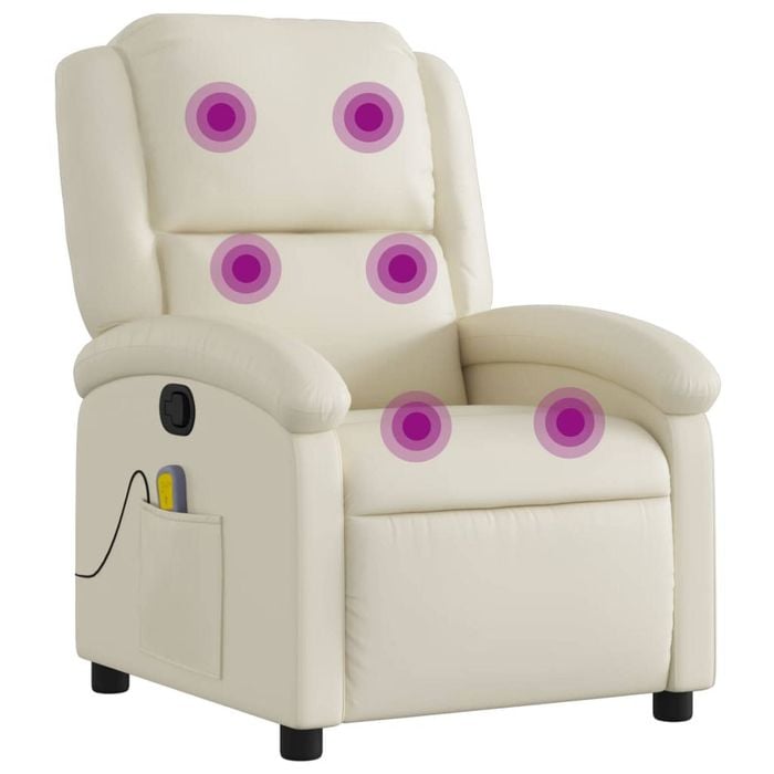 vidaXL Massage Recliner Chair Reclining Armchair Single Sofa Cream Faux Leather
