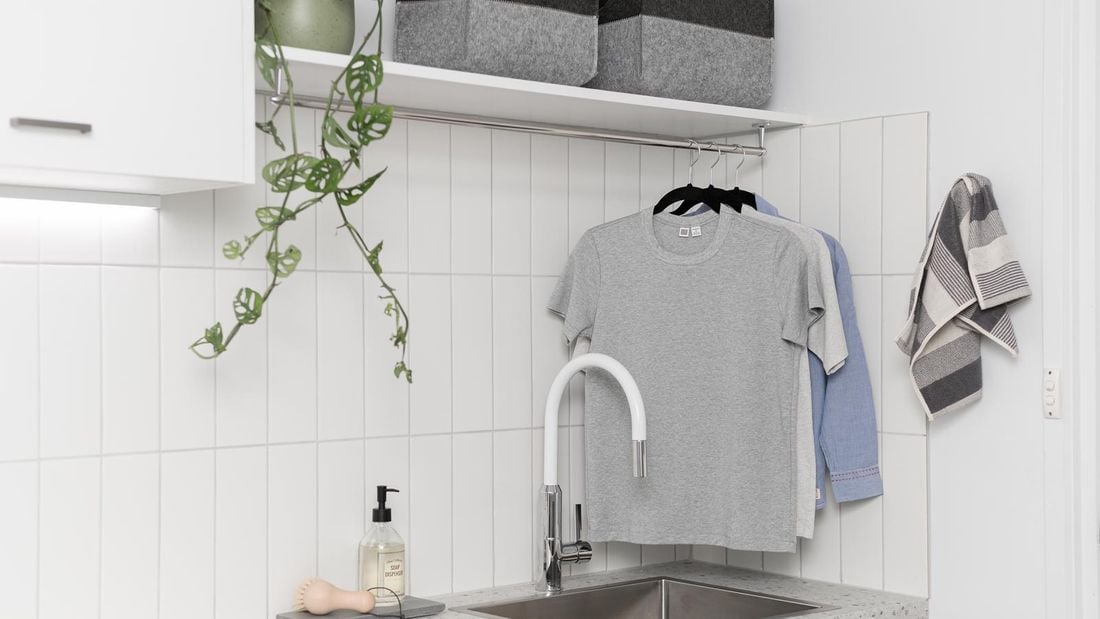 White Splashback Tiles in laundry