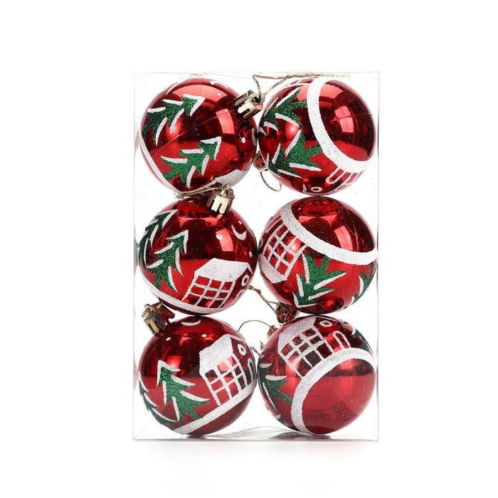Catzon 6 Pcs Christmas Balls 6CM Shatterproof Plastic Painted Baubles for Xmas Tree Decor-Set7
