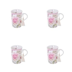 4PK Gibson Gifts Roses & Dandelion Tasseled Ceramic Coffee Mug w/ Box