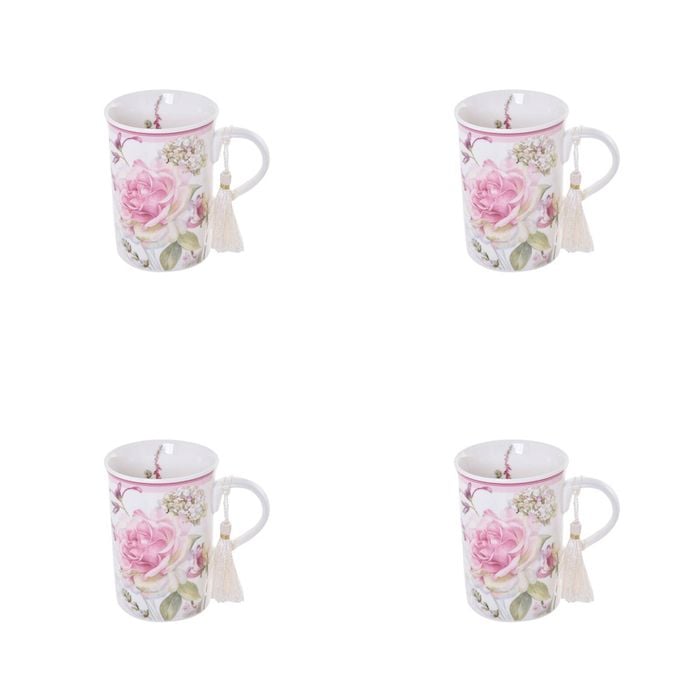 4PK Gibson Gifts Roses & Dandelion Tasseled Ceramic Coffee Mug w/ Box