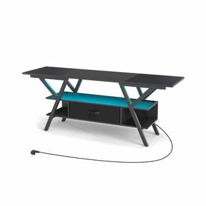 Costway 3-tier 65" Tv Stand W/power Outlet Led Light Shelf Drawer Black
