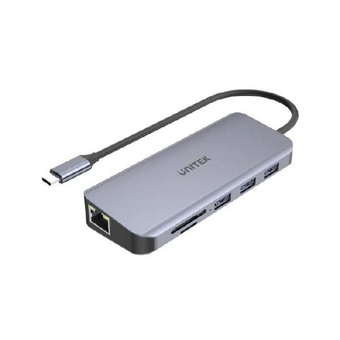 Unitek 9-in-1 USB-C 4K Hub 30Hz USB3.0 x3 HDMI VGA RJ45 SD Micro SDCard Reader 100W Grey