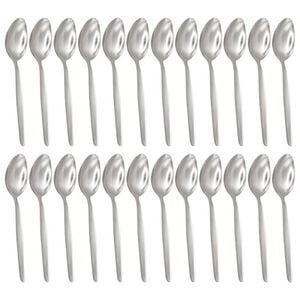 Argon Tableware Economy Silver Dessert Spoons - 24x Durable Rust Resistant Stainless Steel Finish Dishwasher Safe Flatware Set