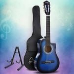 Alpha 34" Guitar Classical Acoustic Cutaway Kids 1/2 Size Blue w/ Capo Tuner