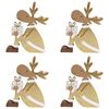 4x LVD Wooden Gifting Reindeer Christmas Holiday Decoration Small Gold/Brown