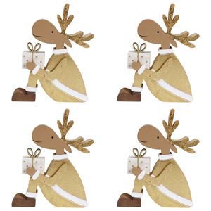 4x LVD Wooden Gifting Reindeer Christmas Holiday Decoration Small Gold/Brown