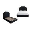 Elegant Collections King Black Velvet Bed Frame with Gold Trim