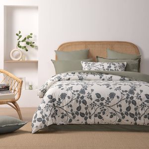 Dreamaker Felicity 100% Cotton Reversible Quilt Cover Set Sage Single Bed