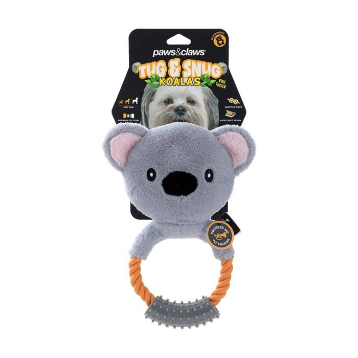 Paws And Claws Plush Koala Rope Ring Tugger Pet Dog Toy Squeak 20x12x1.5cm