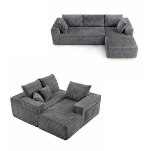 Ufurniture 277cm 3 Seater Sofa W/ Large Recliner No Assembly Corduroy Compressed Sofa Floor Lounge Couch Grey