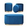 La Bella Blue 3 Piece Set Storage Ottoman - Blanket Box Velvet Bench Stool FAYE