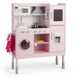 Costway Pretend Play Kitchen Kitchen Playset Toy Gift w/Range Hood Pink