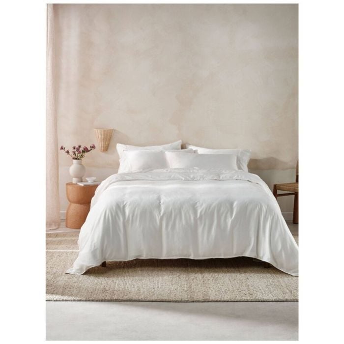Linen House 400tc Surf Wash White Cotton Sateen Quilt Cover Set Super King
