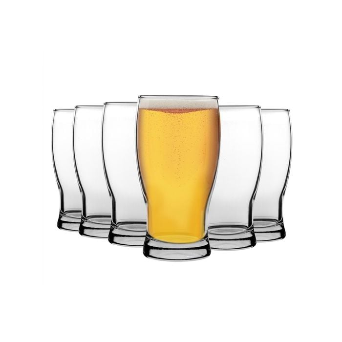LAV 12 Piece Belek Tulip Pint Beer Glass Set - Large Classic Style Bulb Shape Craft Beer Ale Glasses - Clear - 580ml