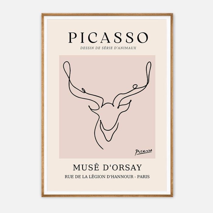 Galrie Elegant Minimalist Art Print of Picasso's Animal Drawings, Wood Frame, A1 60 x 84cm (23 x 33inch)