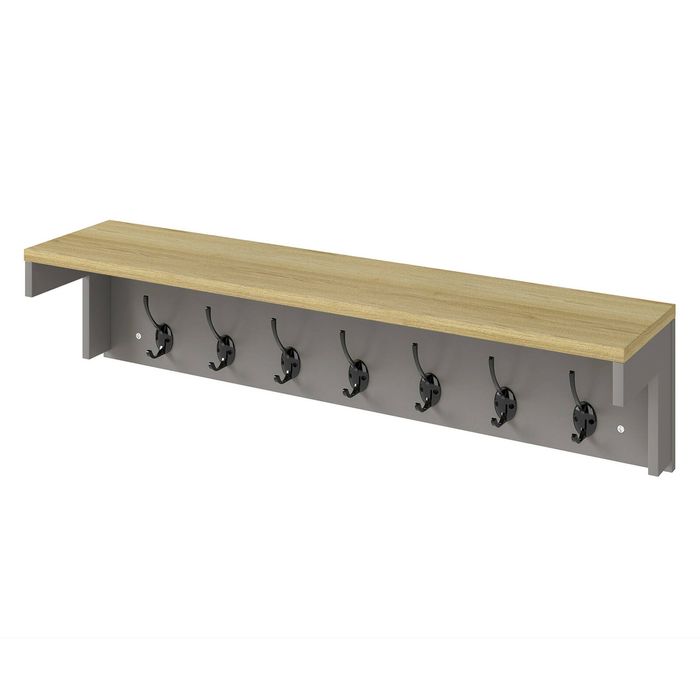 Levede Coat Rack Wall Mounted Hanger Organiser Shelf 7 Hooks Hallway Grey