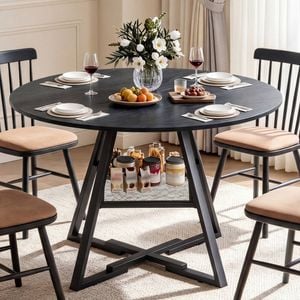 Advwin 107cm Round Dining Table Industrial Kitchen Table Circle Dinner Table Black