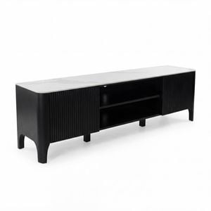 Valen 200cm Flute Etu Entertainment Tv Unit Ceramic Stone Top Black