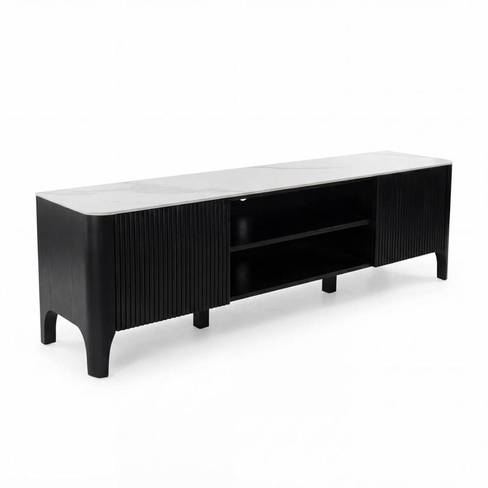 Valen 200cm Flute Etu Entertainment Tv Unit Ceramic Stone Top Black