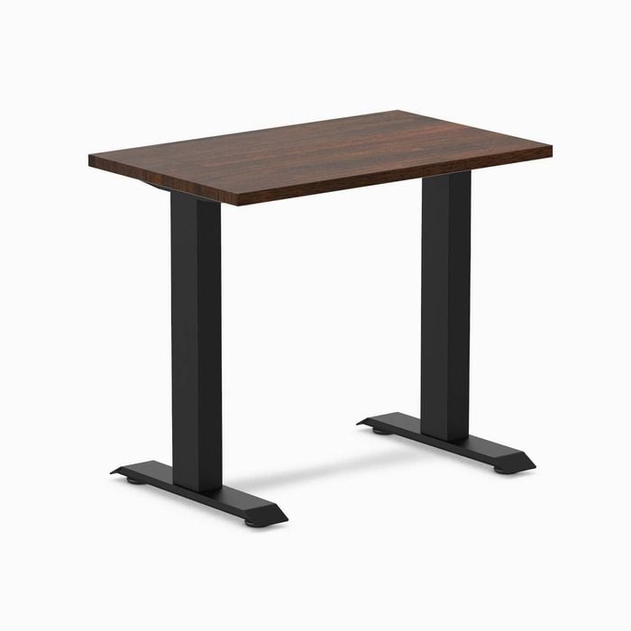 Desky Fixed Height Mini Dark Walnut Rubberwood Desk 800 X 500mm Matte Black Frame