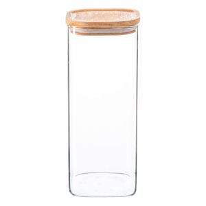 Argon Tableware Glass Storage Jar With Airtight Wooden Lid - 1.9l - Square Cube Kitchen Storage Container Preserving Jars