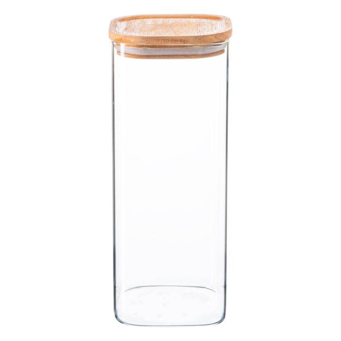 Argon Tableware Glass Storage Jar With Airtight Wooden Lid - 1.9l - Square Cube Kitchen Storage Container Preserving Jars
