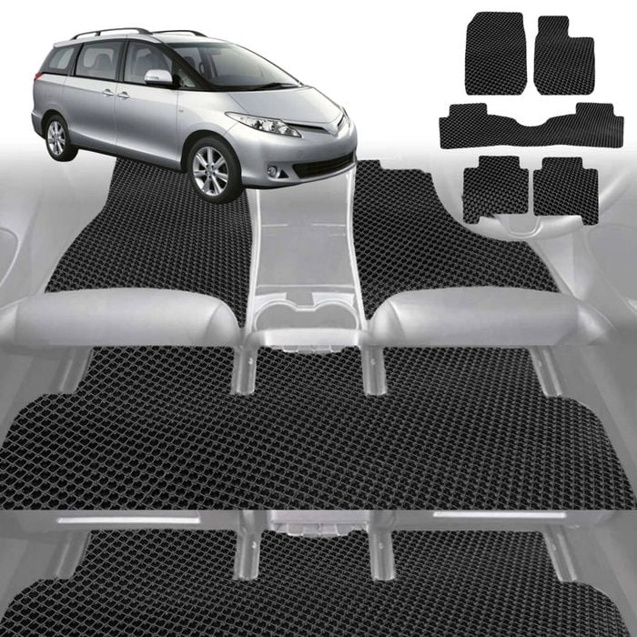 6D Diamond Car Floor Mats for Toyota Tarago 2006-2020 7 Seater-Ultimate Set-Black-Outback GT