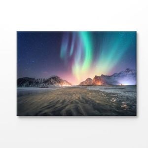 Aurora Borealis Above The Snowy Mountain Print 100% Australian Made 75x50cm (Stretched Canvas)