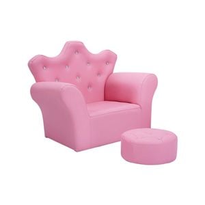 Costway Crystal Kids Sofa Princess Chair w/Ottoman, Pink