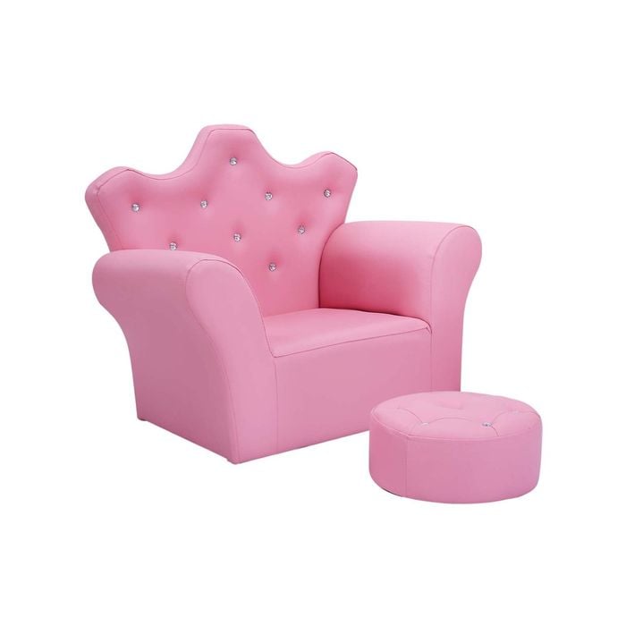 Costway Crystal Kids Sofa Princess Chair w/Ottoman, Pink