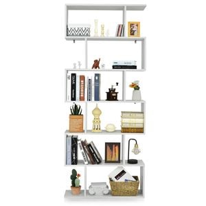 Costway 6-Tier S-Shape Bookshelf Storage Rack,White