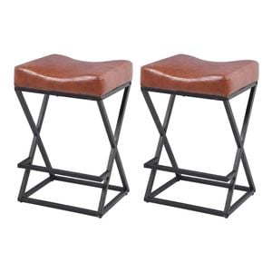 Advwin Bar Stools Set of 2 PU Leather Kitchen Counter Stools w/ U-Shape Cushion & Footrest Bar Chair Brown