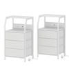 Ufurniture Set Of 2 Nightstand 3 Fabric Drawers Bedside Table With Charging Station For Bedroom Living Room White