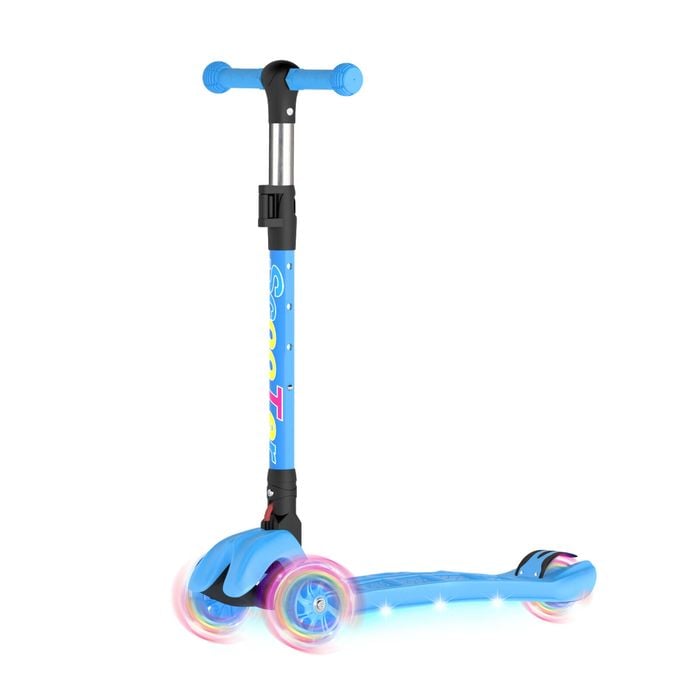 Ufurniture Kids Scooter 4 Adjustable Height with LED Flashing Light Blue