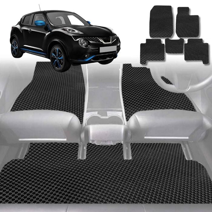 6D Diamond Car Floor Mats for Nissan JUKE 2013-2019-Full Set-Black-Outback GT