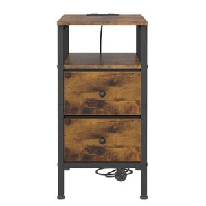 Ufurniture Side Table w/ Charging Station Narrow LED Bedside End Table w/ Storage Drawer & Shelf Walnut