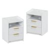 Ufurniture 2xSide Table with 2 Drawers and Open Shelf Bedside Table Nightstand with Charging Station White