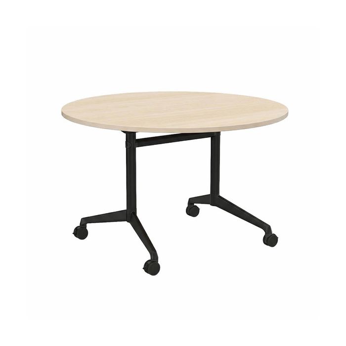 Olg Modulus Flip Table Full Black Frame Nordic Maple Top 1200mm Diameter