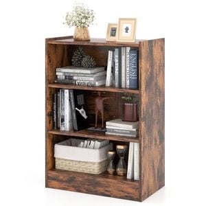 Costway 3-tier Bookcase Wood Display Cabinet W/adjustable Shelves Brown
