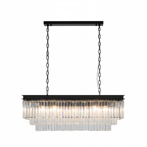 Element Lighting MARF Rectangle 3-tier Crystal Chandelier 15 Light (Black)