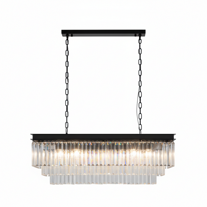 MARF Rectangle 3-tier Crystal Chandelier 15 Light (Black)