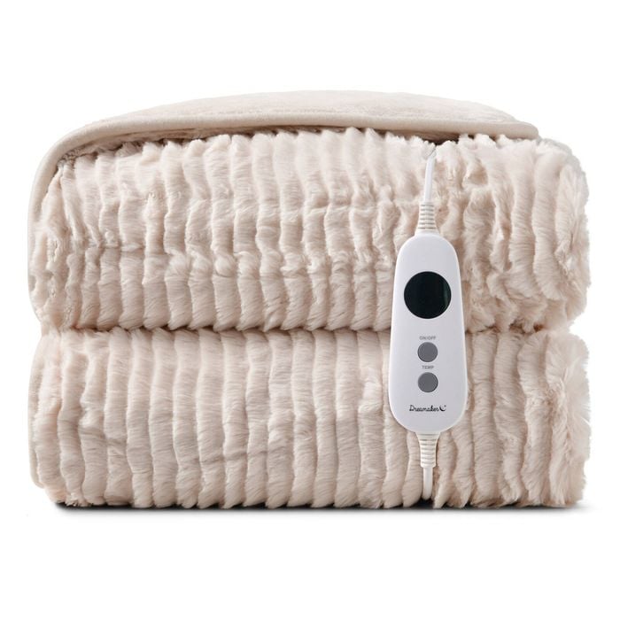 Dreamaker Eyelash Fleece Reversible Electric Heated Throw Blanket Natural 200 X 180cm | Overheat Protection, Auto-off
