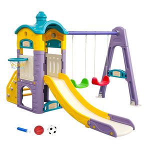 Keezi Kids Play Centre with Slide Double Swing Basketball Hoop
