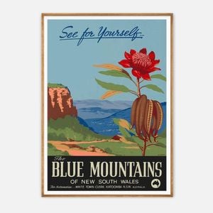Galrie Stunning Vintage Travel Poster of the Blue Mountains in New South Wales, Wood Frame, A2 42 x 60cm (16 x 24inch)