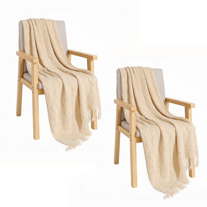 Soga 2x Cream Polyester Throw Blanket Soft Cozy Sofa Bed