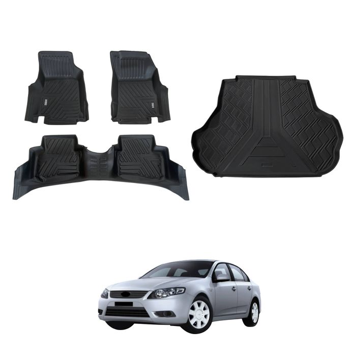 AUSGO Floor Mats & Boot Liner Set for Ford Falcon FG ecoLPi Series 2008-2014 Car Floor Liners Cargo Mat