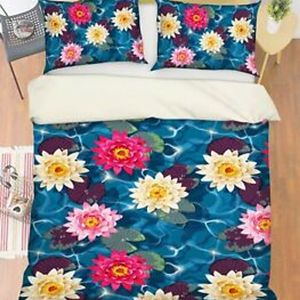 3D Color Lotus 400 Bed Pillowcases Quilt King Single Size