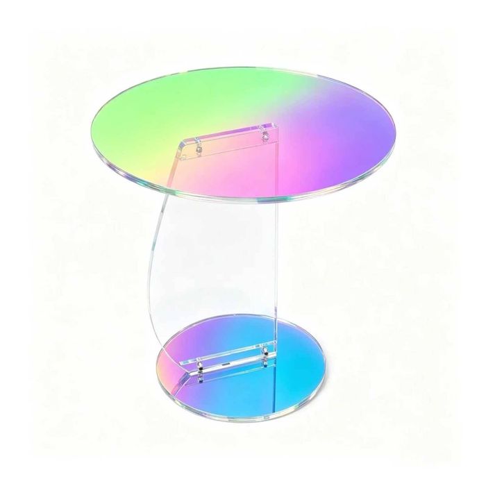 P&P Iridescent Laser Rainbow Acrylic Round Side End Table with 10mm Top for Sofa and Bedside